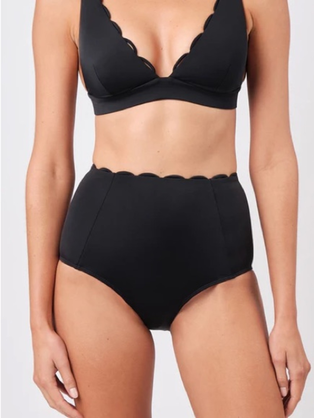 Aerie High-Waist Scalloped Bikini Bottoms - Black. Size large. NWT.